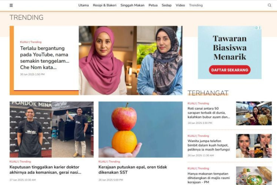 Segmen Trending mengetengahkan berita semasa berkaitan kulinari.
