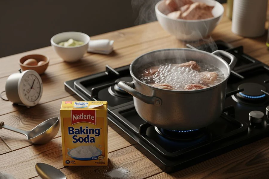 Soda bikarbonat akan membantu memecahkan protein dalam daging agar cepat lembut.