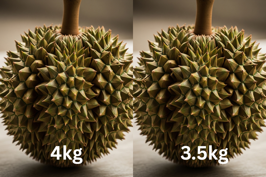 Durian yang berat selalunya mempunyai biji besar.