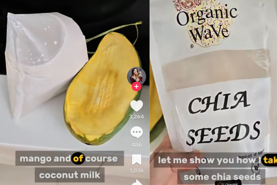 Katrin turut cadangkan supaya santan kelapa mentah dicampur dengan biji chia, sedikit gula Melakadan mangga untuk rasa lebih sedap dan sihat.