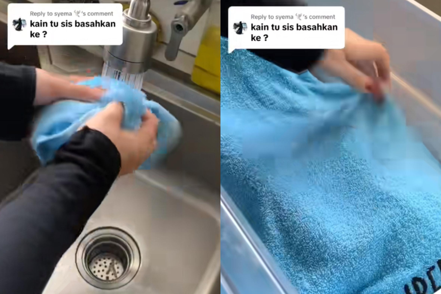 Perah tuala basah secara perlahan untuk kekalkan kelembapan.