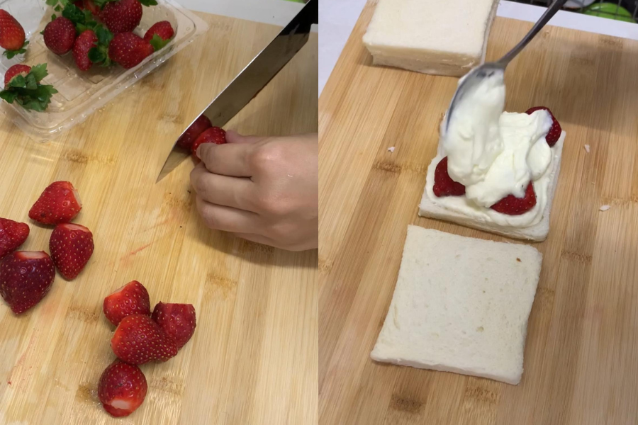 Strawberi dan whipping cream adalah antara bahan utama untuk resipi ini.
