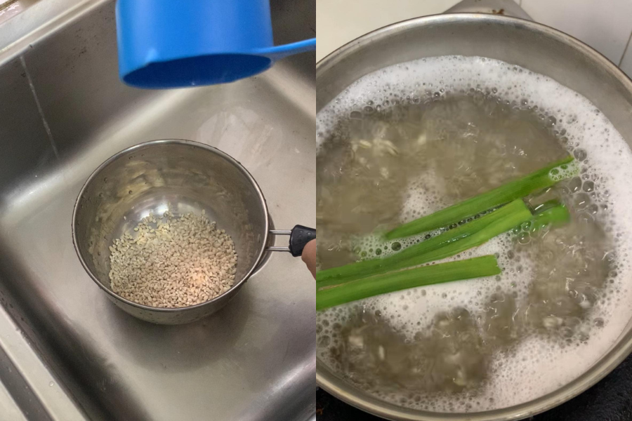 Barli direbus bersama daun pandan untuk menaikkan lagi aroma.
