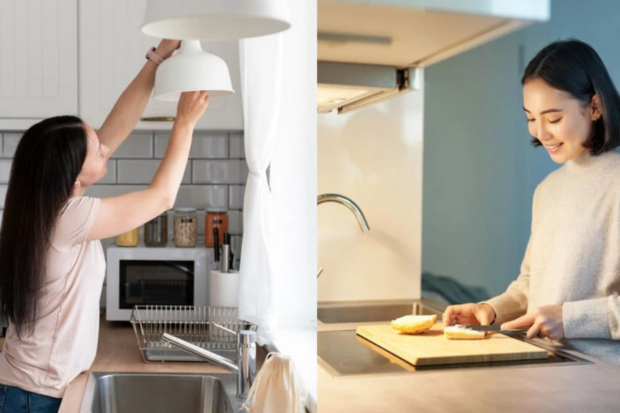 Pencayaan baik membantu bangkit suasana dapur tenang.