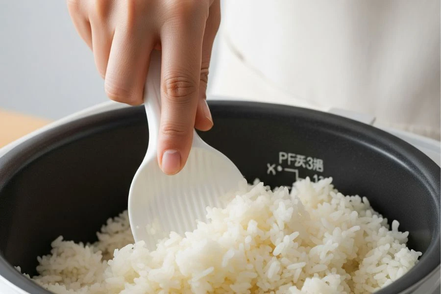Biarkan nasi 'rehat' seketika untuk hasil yang lebih sempurna.