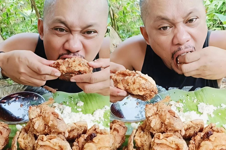 Apatan tiba-tiba rebah ketika sedang asyik makan ayam goreng bersama nasi dalam kuantiti yang banyak.