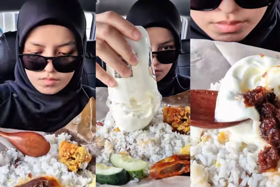 Nasi lemak dibeli dicampurkan dengan aiskrim berperisa vanilla.