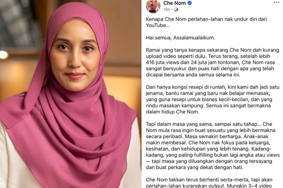Che Nom berkongsi perkara itu menerusi hantaran di Facebook.