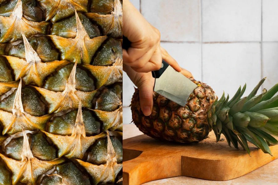 Potong dan bersihkan kulit nanas sebelum rebus.