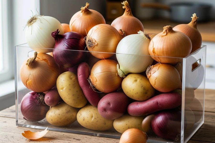 Bawang dan kentang tidak sesuai disimpan bersebelahan kerana saling mempengaruhi dan menyebabkan ia rosak.