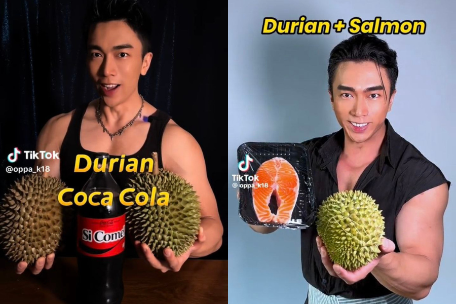 Durian yang dimakan bersama air berkarbonat dan salmon durian grill dikatakan memiliki kombinasi rasa unik.
