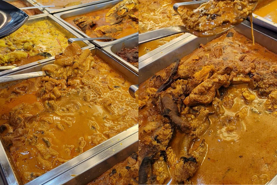 Antara lauk nasi kandar enak yang ditawarkan ialah kari perut kambing dan kari telur ikan.