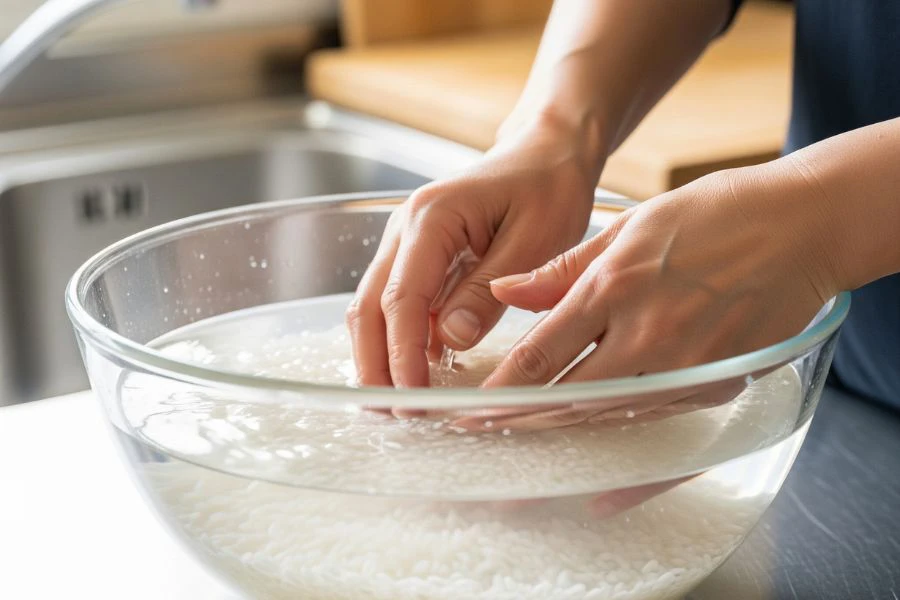 Untuk hasil terbaik boleh rendamkan pulut selama 6-8 jam.