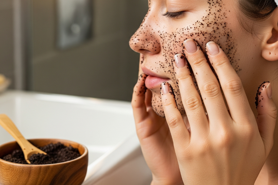 Kopi digunakan untuk menganjalkan kulit wajah.