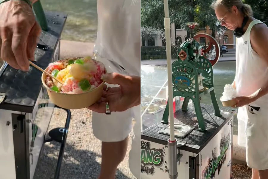 Mesin membuat ais kacang itu dibawa khas dari Malaysia.