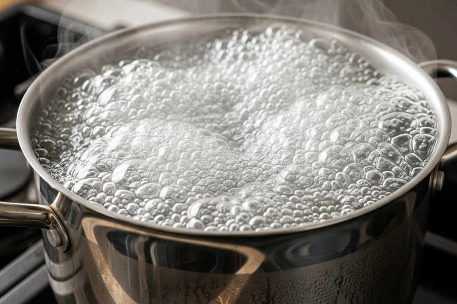 Merebus dalam air mendidih menyebabkan proses memasak tidak sekata.