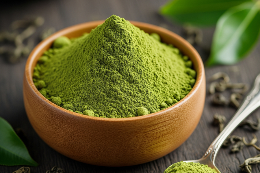 Teksturnya serbuk matcha lembut seperti bedak.