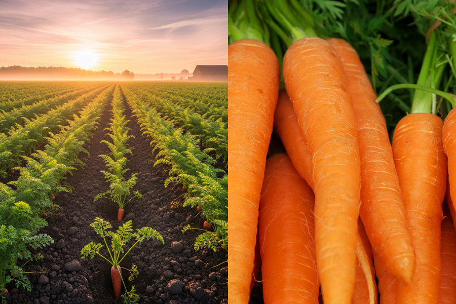 Lobak merah bersaiz besar dipotong pendek, kemudian dikupas kulit luar.