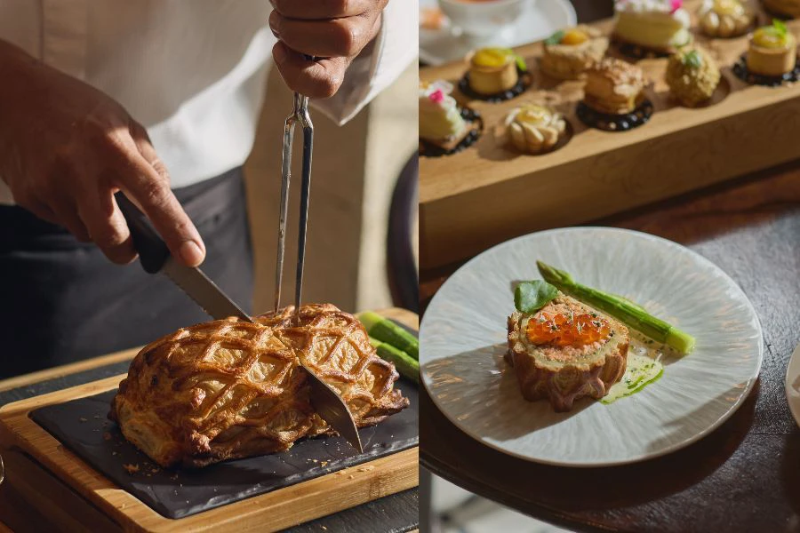 Pilihan menu Wellington daging atau salmon turut dihidangkan pada hujung minggu.