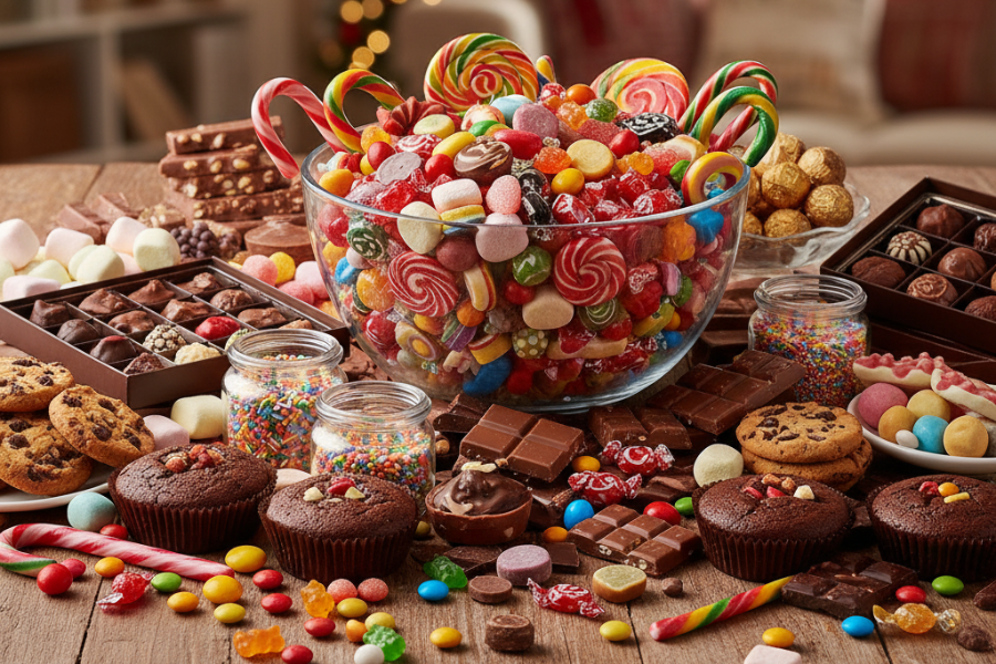 Gula-gula dan cokelat.