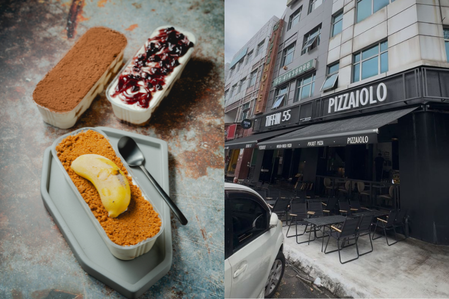 Pizzaiolo turut menyajikan seleksi pencuci mulut kepada pelanggan.