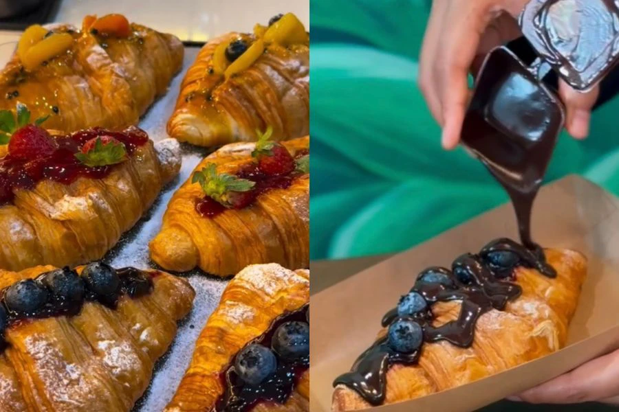 Selain ayam goreng, aneka pilihan rasa croissant buah-buahan dihidangkan buat pelanggan. 