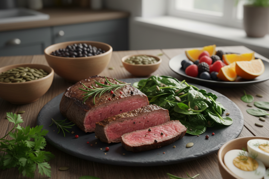 Daging merah merupakan antara zumber zat besi yang baik.