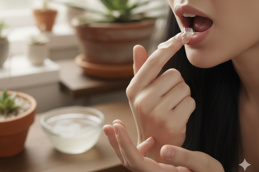 Aloe vera menggalakkan proses penyembuhan ulser mulut selain dapat mengatasi rasa sakit kerana sifatnya yang sejuk.