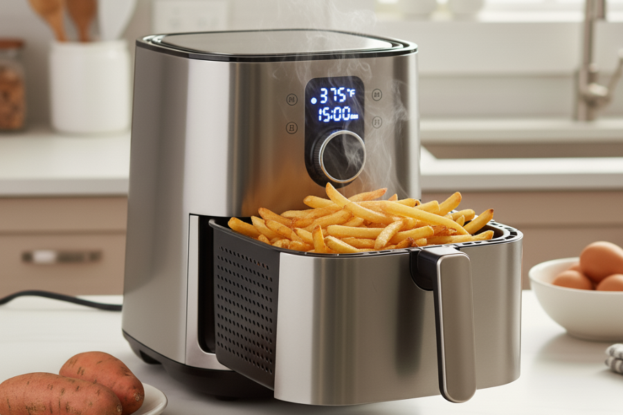 Penetapan suhu penting memastikan kentang digoreng baik.