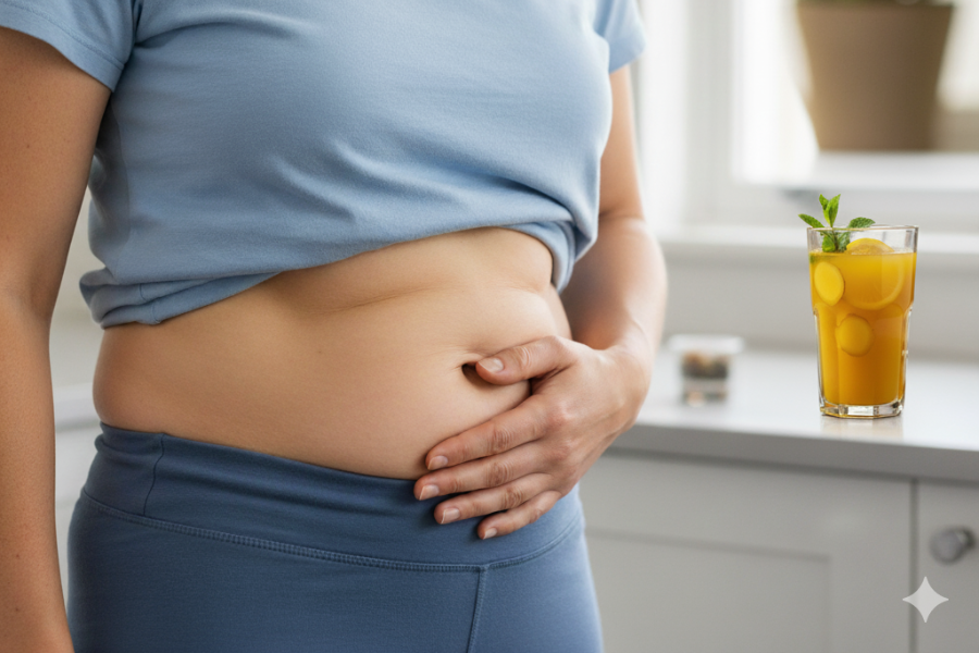 Mengamalkan jus kunyit ketika perut kosong membantu mengatasi masalah perut kembung.