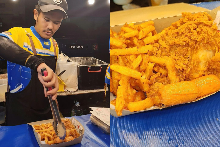 Saiz ayam goreng Aliff Hot Chicken yang besar dengan salutan tepung yang sedap.