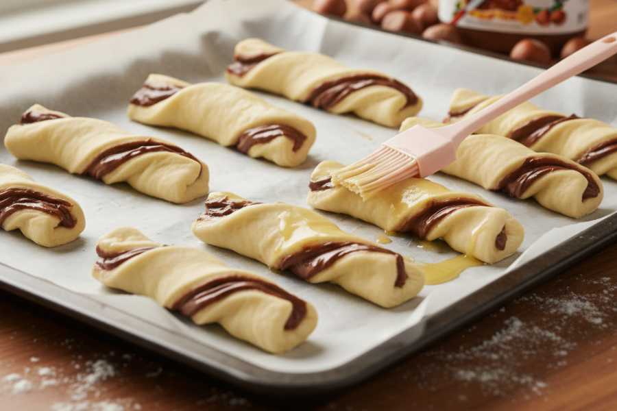 Roti canai rangup dibakar dan dipadankan dengan sos coklat pekat.