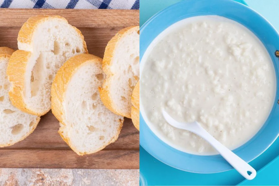 Tekstur makanan separa pejal seperti roti putih tanpa kulit, lempeng atau bubur oat pekat sesuai untuk latihan mengunyah.
