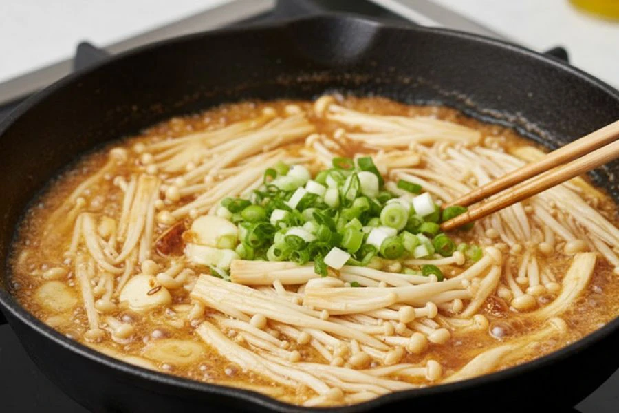 Masak cendawan enoki sehingga betul-betul masak.