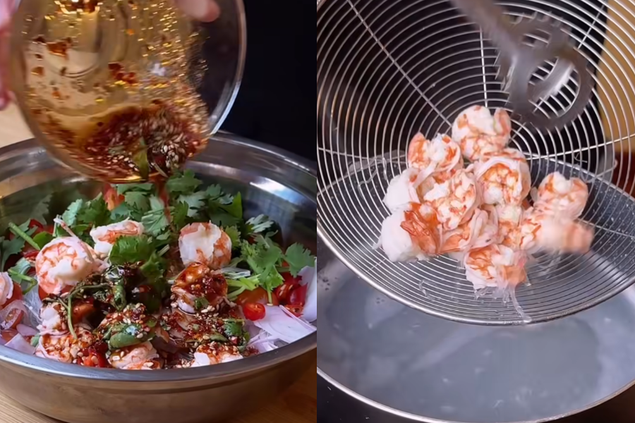 Penambahan makanan laut segar menaikkan kesedapan kerabu suhun.