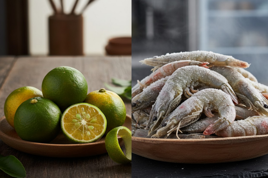 Penggunaan jus limau nipis juga dapat membantu tanggalkan kulit udang dengan senang.