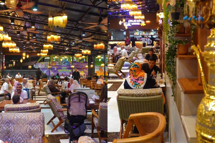 Suasana ruang makan yang luas dan selesa dengan dekorasi Mediterranean.