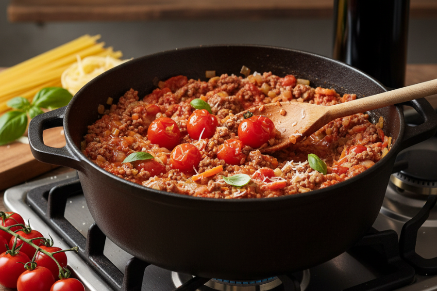 Sos bolognese dihasilkan daripada ceri tomato.