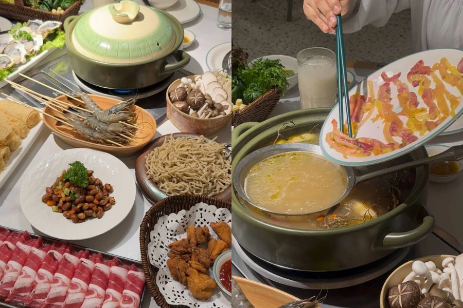 Set hidangan stone olive chicken pot antara hidangan popular di Golden Chicken HotPot.