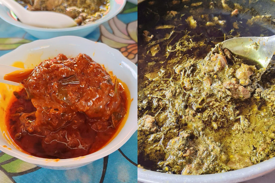 Burasak dan lepat lui dimakan bersama sambal tahi minyak dan rendang ayam daun maman.