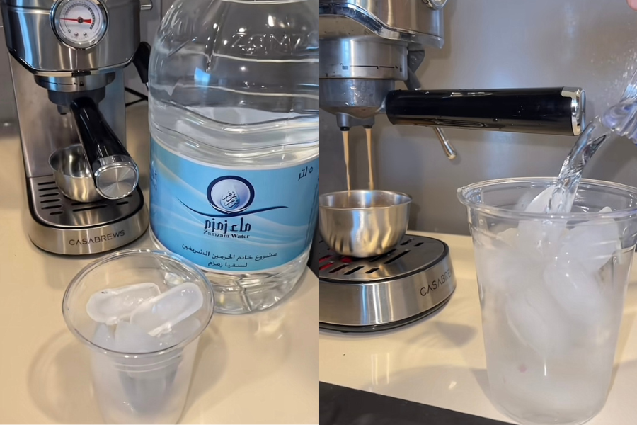 Netizen menggalakkan wanita ini minum air zamzam secara tradisional.