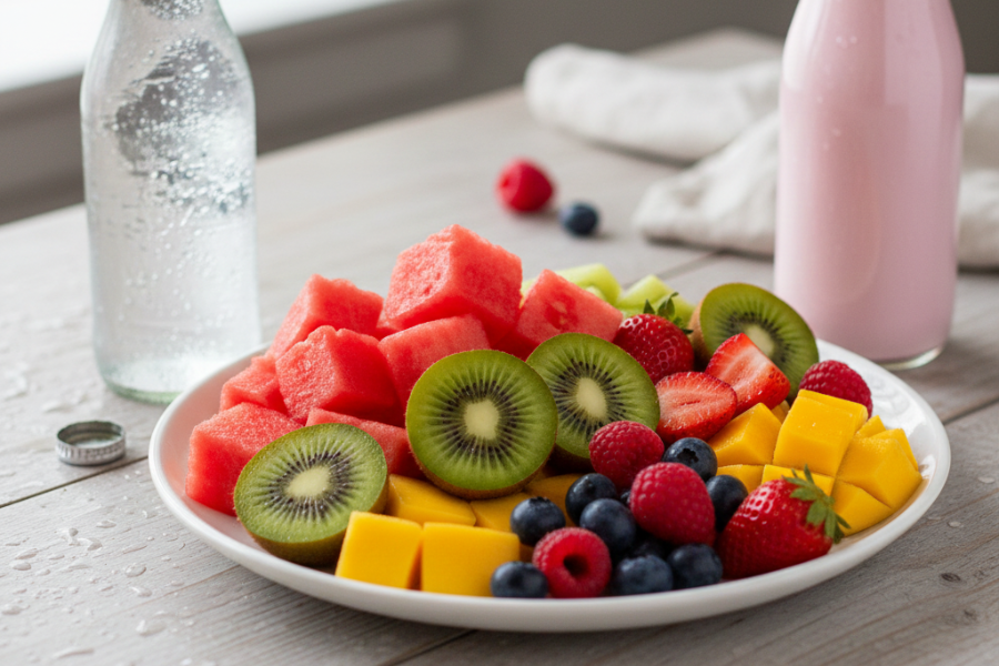 Bayangkan mangkuk besar penuh tembikai, buah naga dan jeli kenyal.