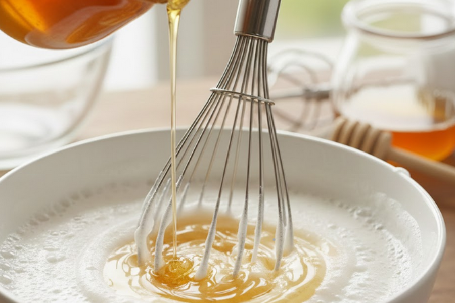 Tambah madu dalam putih telur tadi.