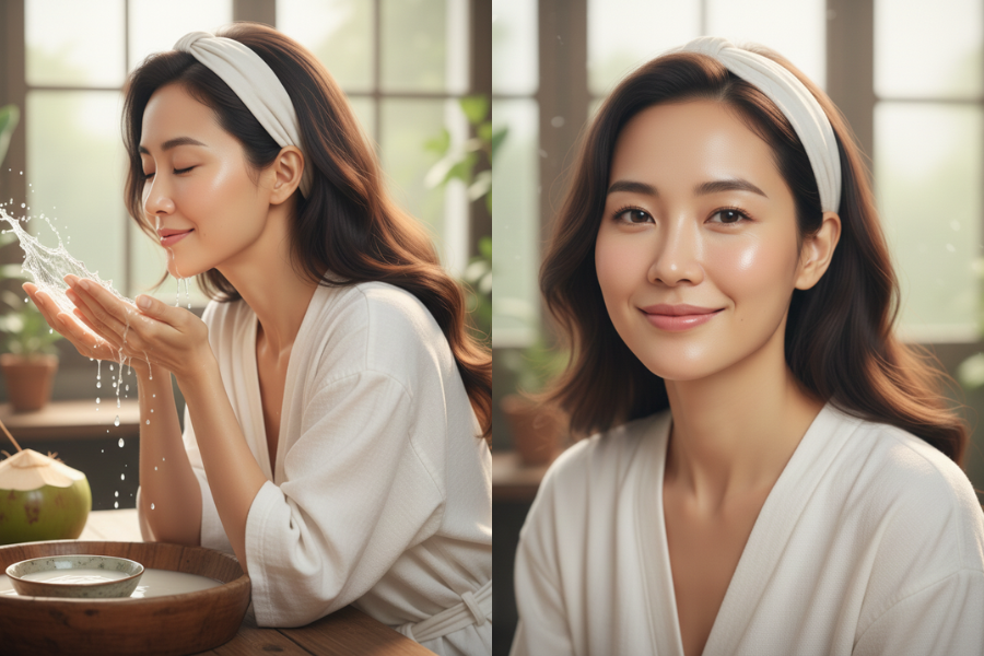 Air kelapa berfungsi sebagai agen antipenuaan, sekali gus menjadikan wajah ada sentiasa kelihatan awet muda.