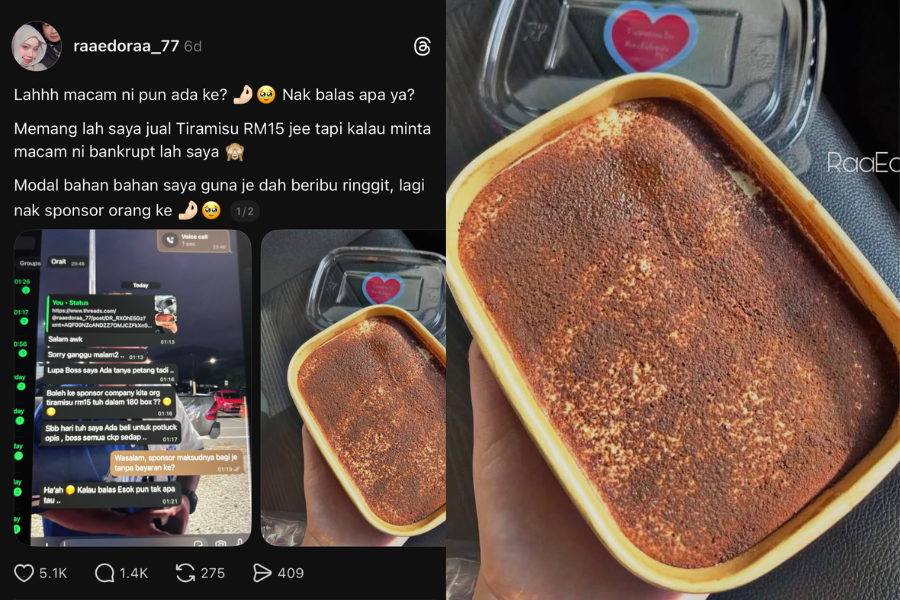 Perkongsian Raa Edora di laman Thread mencuri perhatian ramai.