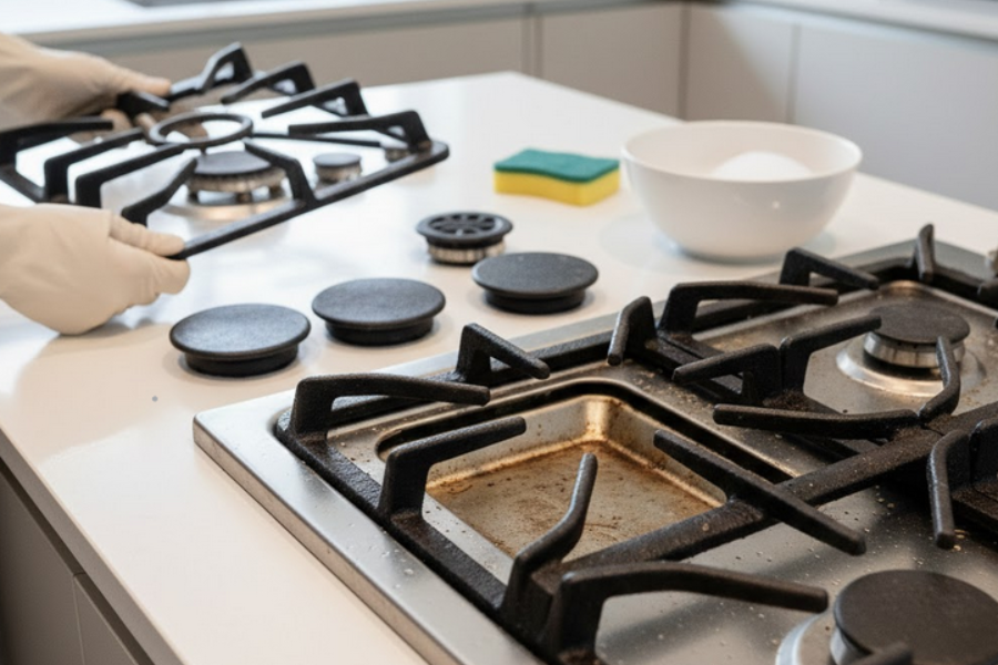 Asingkan dapur gas untuk proses pemberishan lebih mudah.