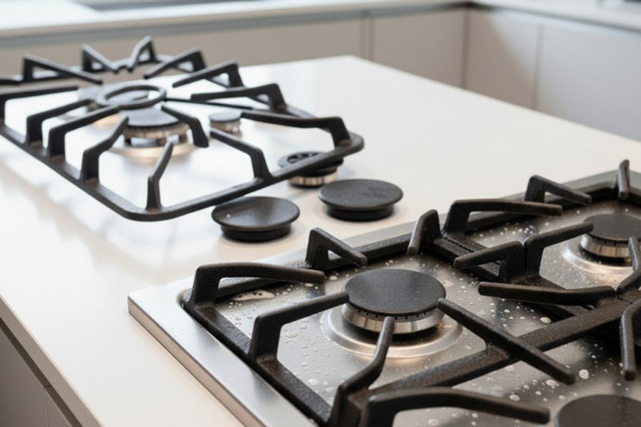 Dapur gas kelihatan bersih seakan baharu.