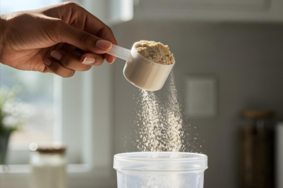 Serbuk protein pilihan ringkas untuk bekalan tenaga.