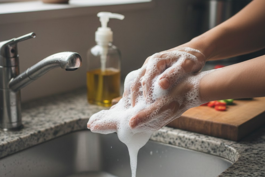 Guna sabun cuci pinggan untuk lunturkan kesan minyak. 