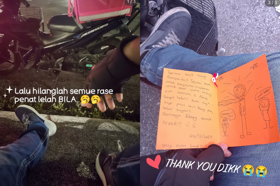 Nota ringkas berisi ucapan istimewa buat penghantar makanan tersebut.